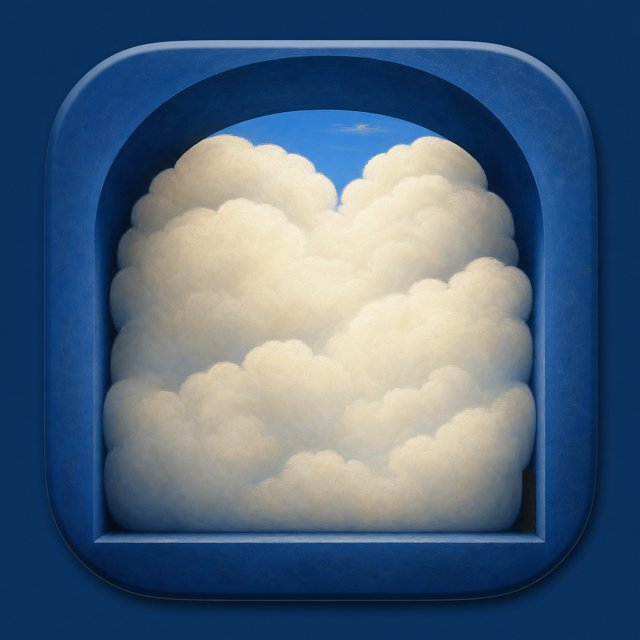 A pale cloud almost completely filling a deep blue window